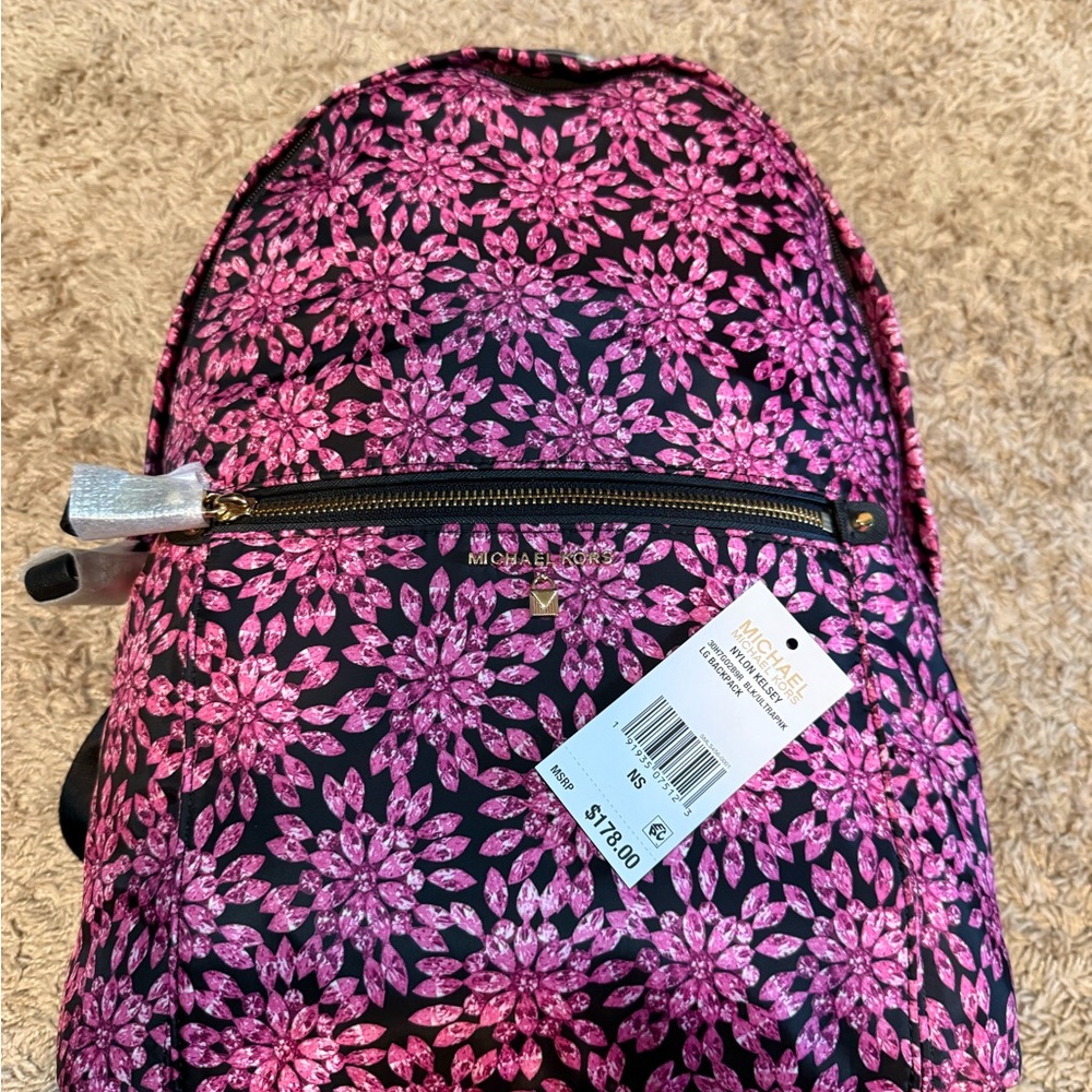 Michael Kors Pink and Black Floral Backpack